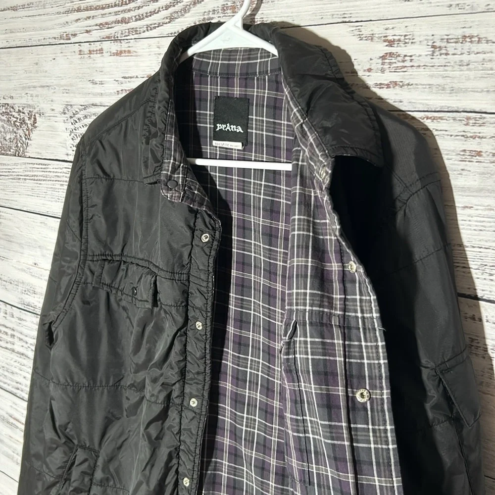 Prana Men's Jacket black and purple plaid Small